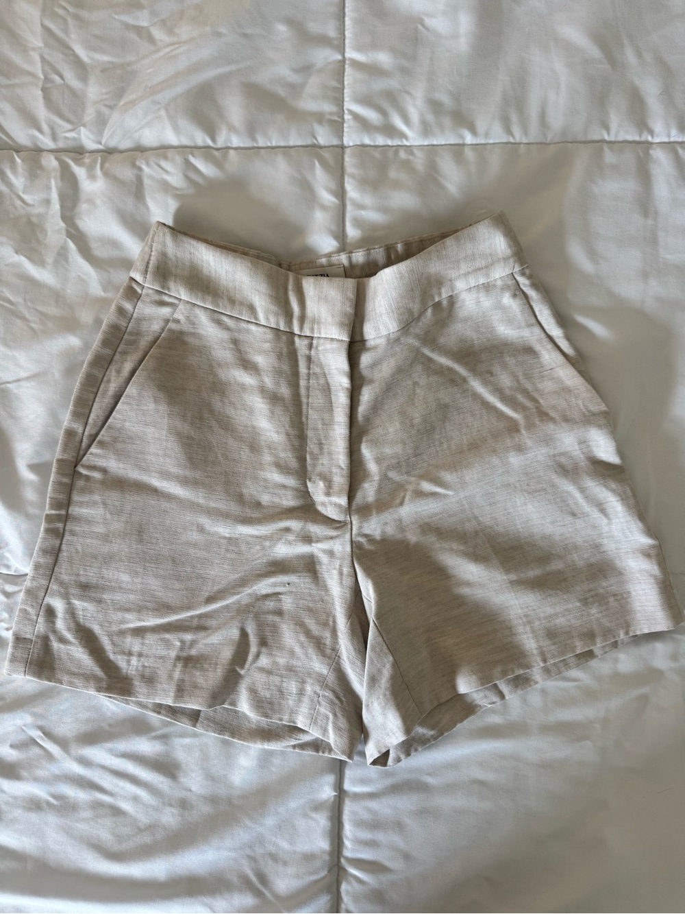 Aritzia Linen-Blend High-Rise Shorts in Light Beige